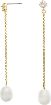 RIVKA FRIEDMAN 18K Gold Plated CZ & Pearl Drop Earrings