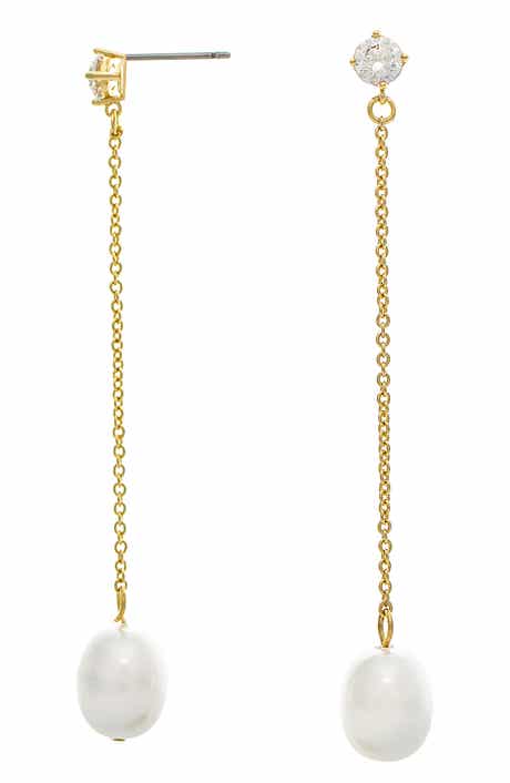 RIVKA FRIEDMAN 18K Gold Plated CZ & Pearl Drop Earrings