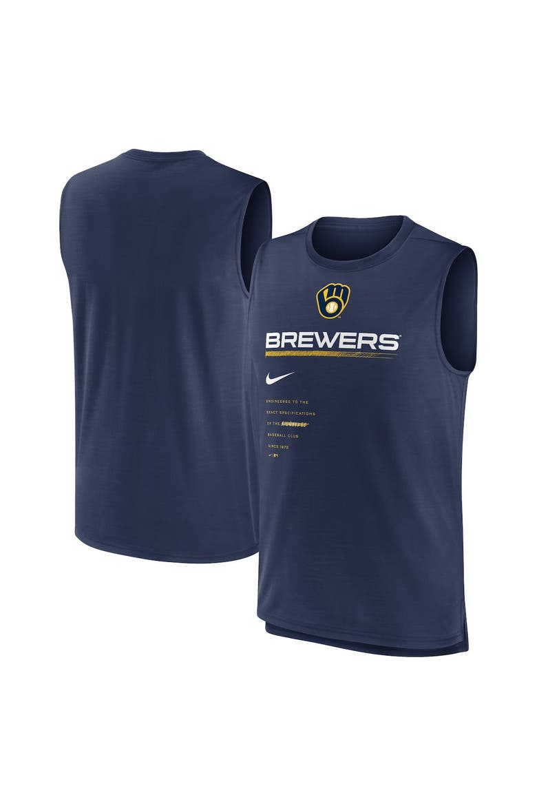 Men's Nike Navy Milwaukee Brewers Exceed Performance Tank Top, Alternate, color, Navy