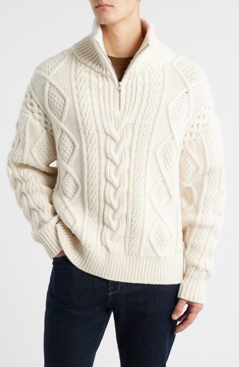 Oversize Chunky Cabled Wool & Cashmere Half Zip Sweater
