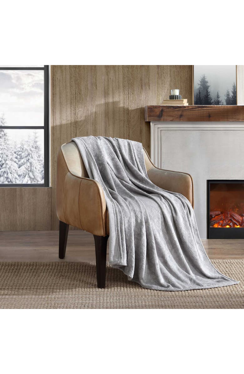 Eddie Bauer Woodblock Floral Fleece Throw, Alternate, color, Grey