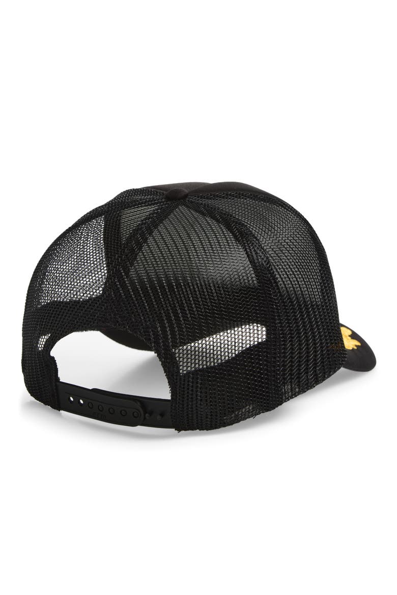 Capt'n Smiley Patch Snapback Trucker Hat, Alternate, color, BLACK