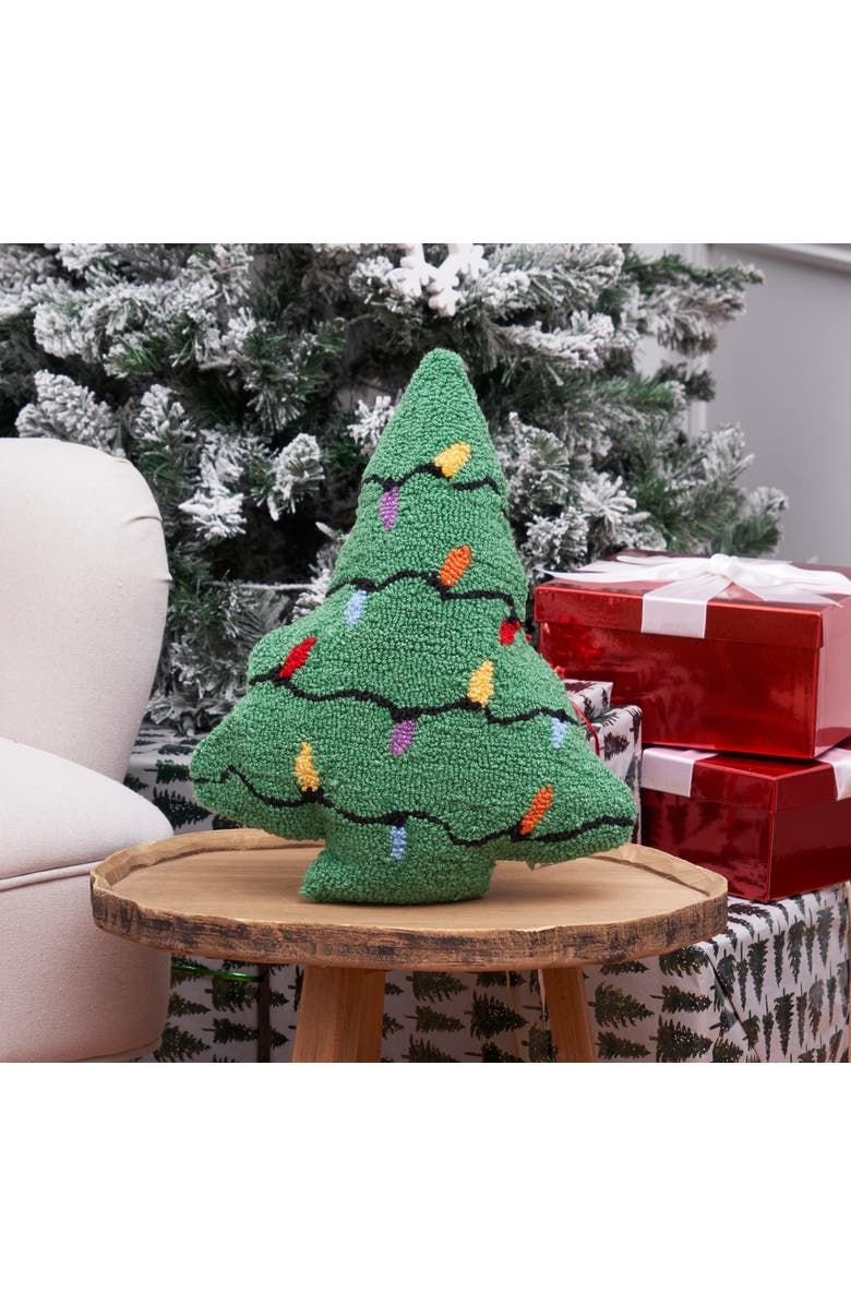 C&F Home Christmas Tree Shaped Hooked pillow, Alternate, color, Green