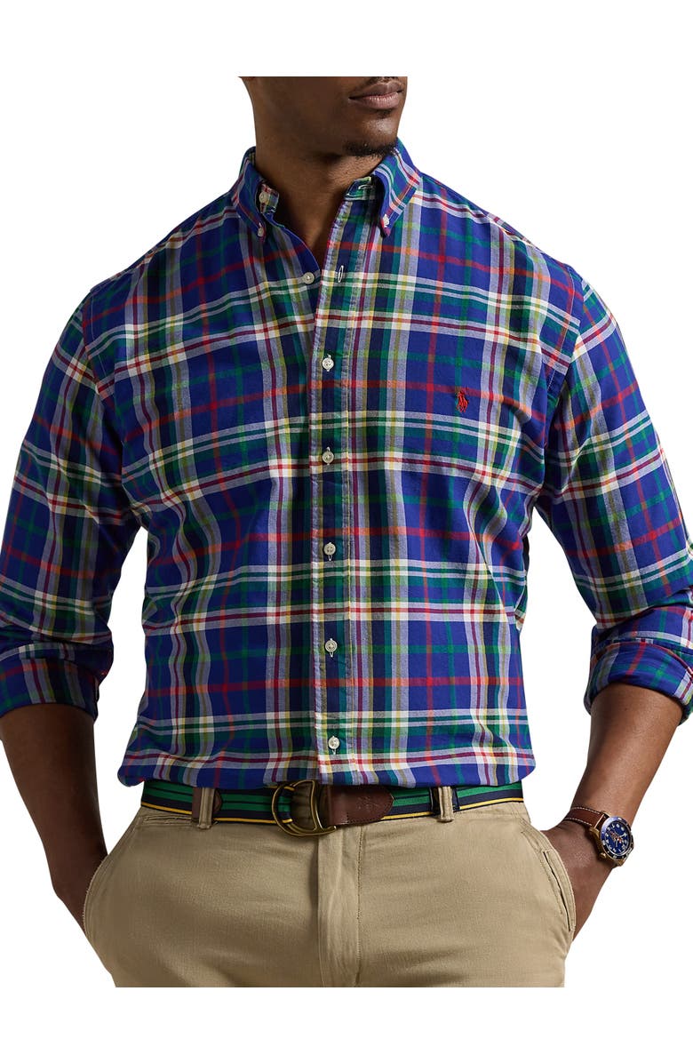 Polo Ralph Lauren Plaid Oxford Sport Shirt, Main, color, Royal White Multi