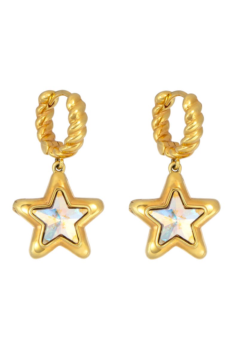Starburst Locket Drop Huggie Hoop Earrings, Main, color, GOLD/ STAR SHAPED CRYSTAL