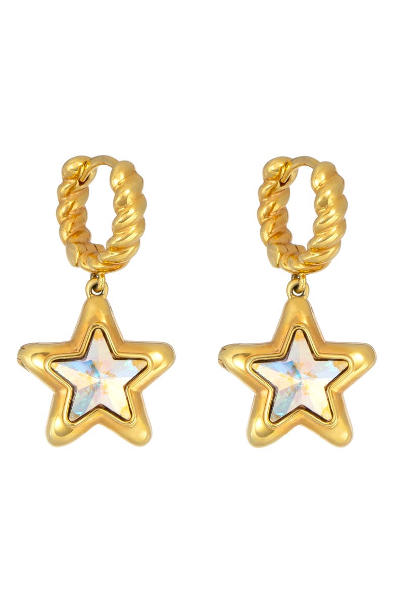 July Child Starburst Locket Drop Huggie Hoop Earrings, Main, color, Gold/ Star Shaped Crystal