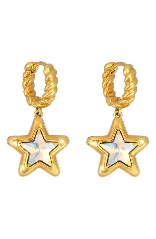 July Child Starburst Locket Drop Huggie Hoop Earrings in Gold/Star Shaped Crystal  product