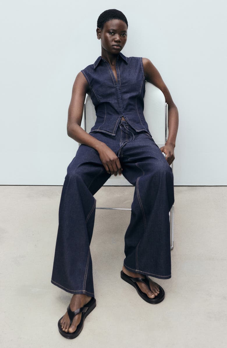 MANGO Topstitch Wide Leg Jeans, Alternate, color, Open Blue