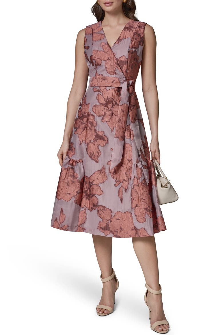 Faux Wrap Midi Dress, Alternate, color, DESERT CLAY