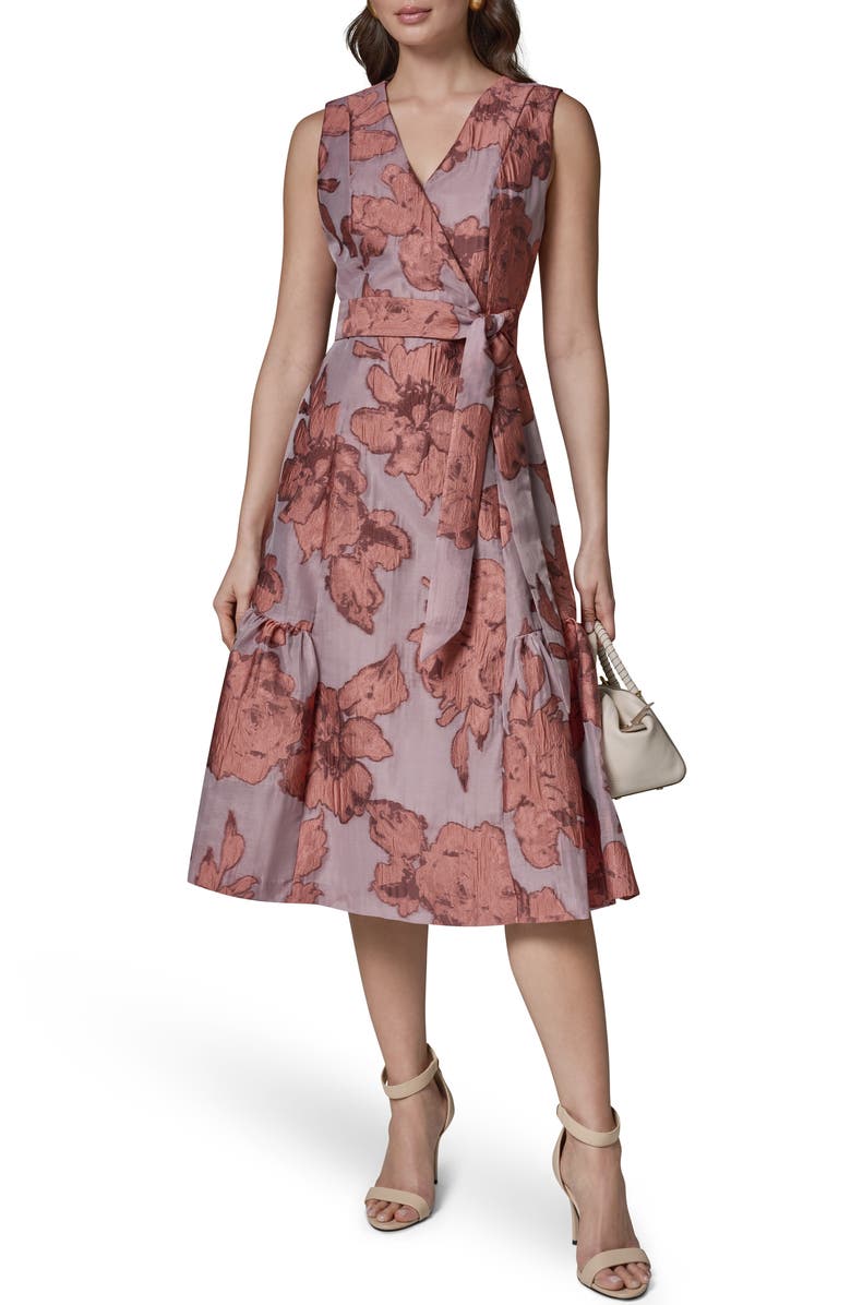 Donna Karan New York Faux Wrap Midi Dress, Alternate, color, Desert Clay
