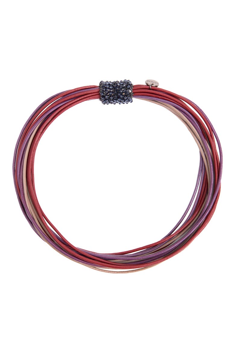 Multi Strand Faux Leather Cord Necklace, Main, color, RED MULTI