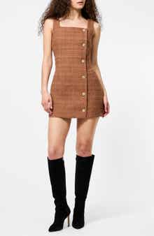 French Connection Structured Tweed Square Neck Minidress