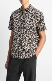Vince Star Lily Floral Short Sleeve Lyocell & Cotton Button-Up Shirt