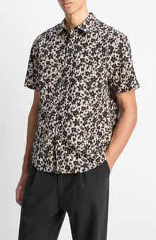 Vince Star Lily Floral Short Sleeve Lyocell & Cotton Button-Up Shirt