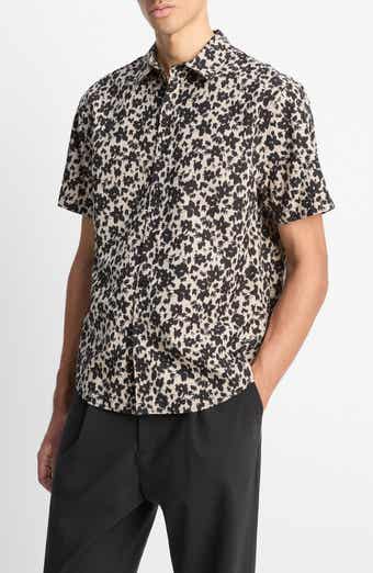 Vince Star Lily Floral Short Sleeve Lyocell & Cotton Button-Up Shirt