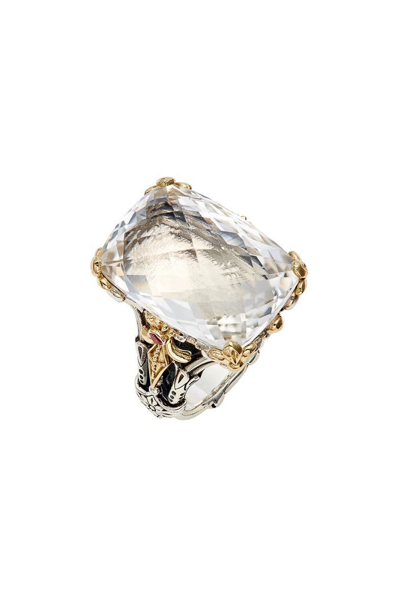 Pythia Crystal Cocktail Ring, Main, color, SILVER/ GOLD/ CLEAR QUARTZ