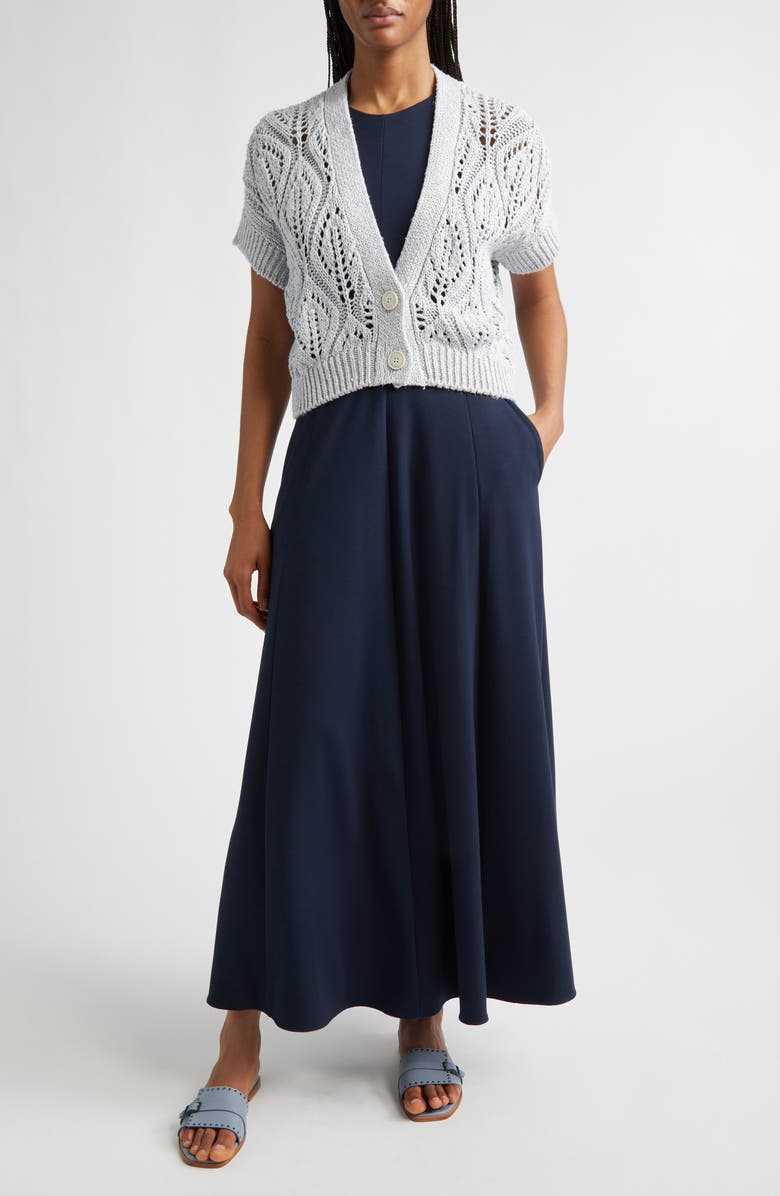 Eleventy Open Knit Linen Blend Cardigan, Alternate, color, 130 Sky Blue