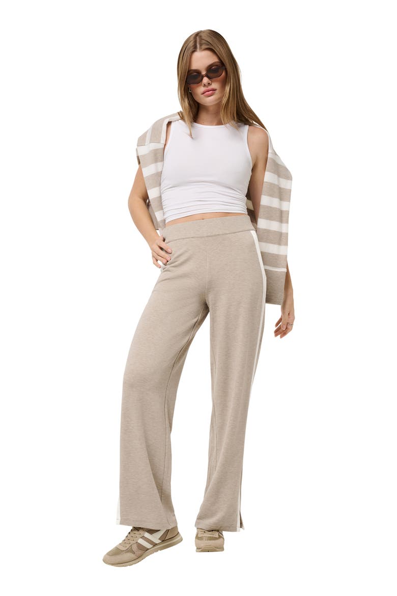 Cloud Terry Side Stripe Varsity Sweatpants, Alternate, color, HEATHER SOFT TAUPE