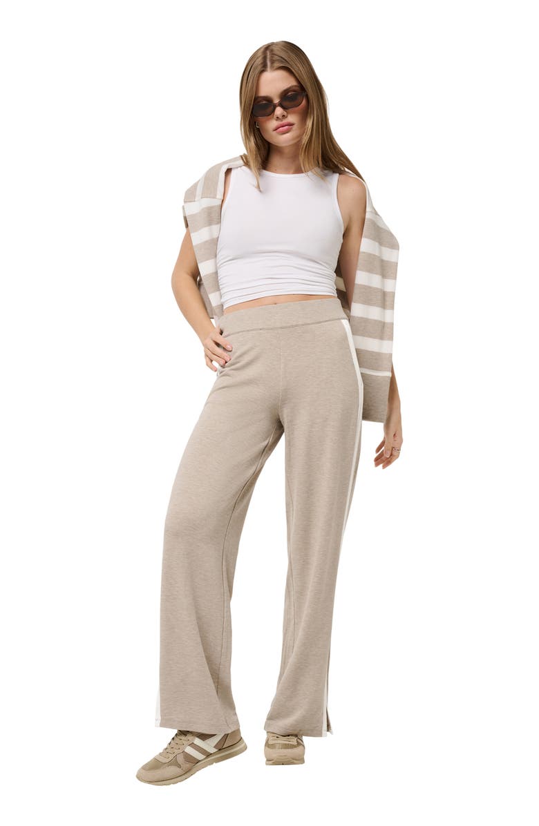 TravisMathew Cloud Terry Side Stripe Varsity Sweatpants, Alternate, color, Heather Soft Taupe