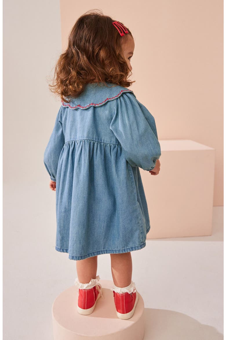 Kids' Cherry Long Sleeve Denim Dress, Alternate, color, BLUE