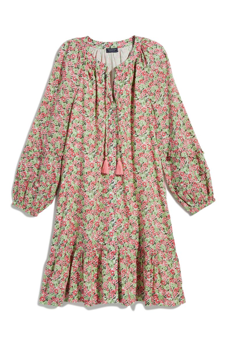 Vineyard Tile Print Long Sleeve Dress, Main, color, GREEN/ PINK FLORAL MARSH