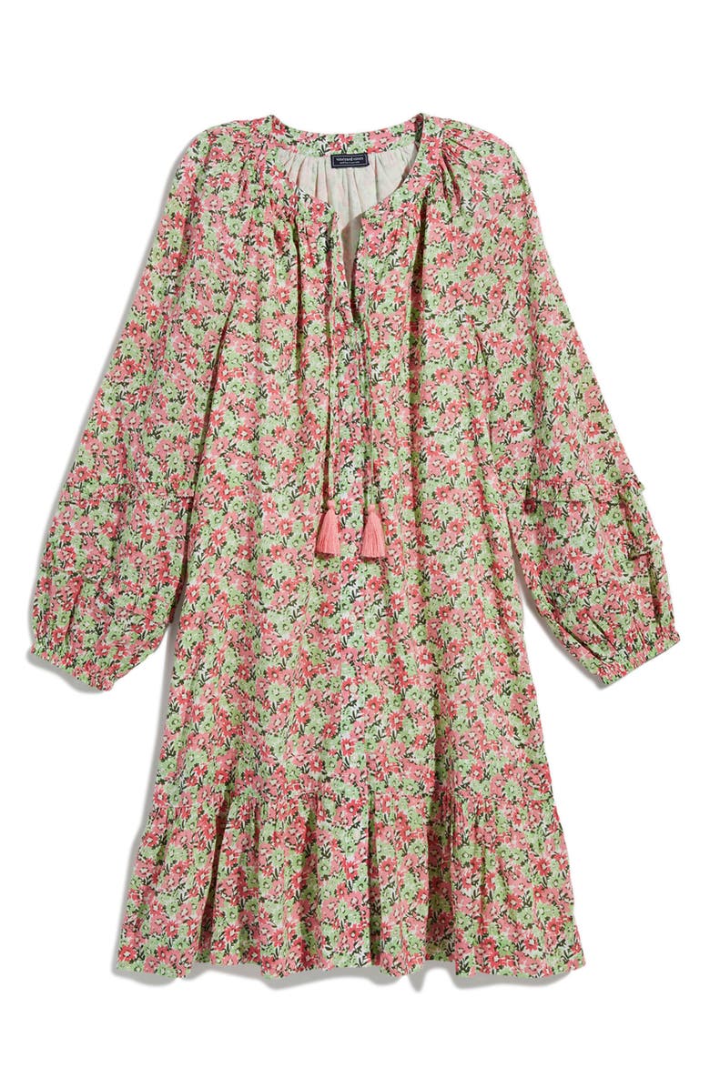 vineyard vines Vineyard Tile Print Long Sleeve Dress, Main, color, Green/ Pink Floral Marsh