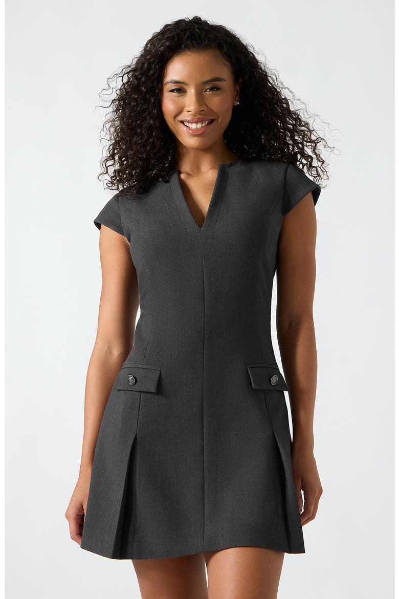 Joandra Pleated Minidress, Alternate, color, DARK GREY MELANGE