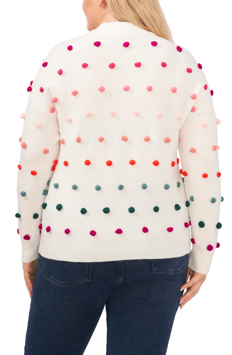 CeCe Rainbow Pompom Mock Neck Sweater, Alternate, color,