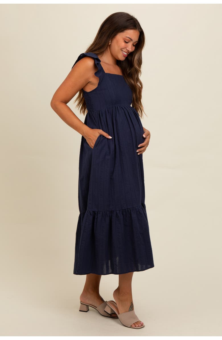 PinkBlush Textured Cotton Ruffle Strap Midi Dress, Alternate, color, 