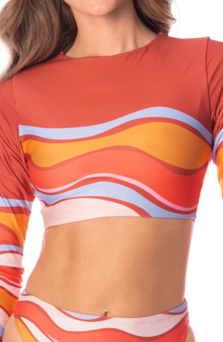Maaji Swizzle Blossom Spectacle Reversible Crop Rashguard, Alternate, color, Orange