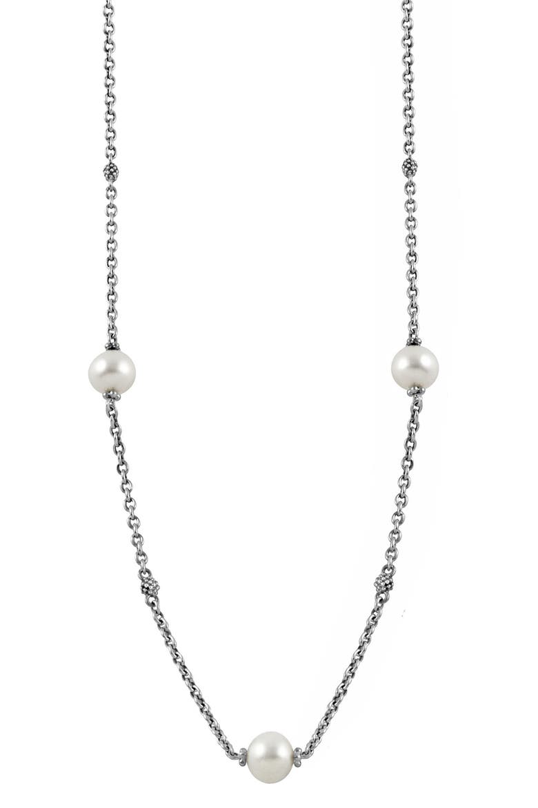 'Luna' Pearl Station Necklace, Alternate, color, SILVER/ PEARL