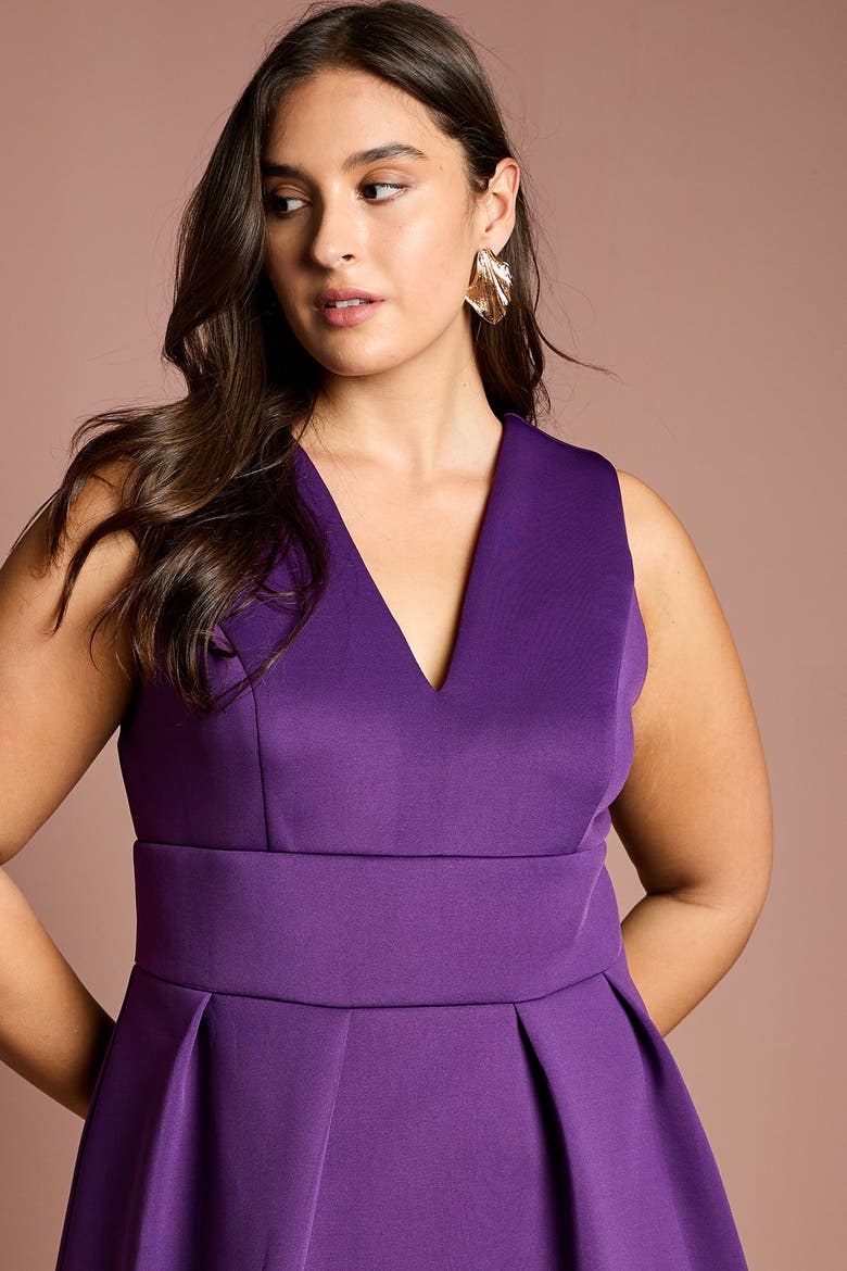 Plus V-Neck Plunge Midi Dress, Alternate, color, Purple