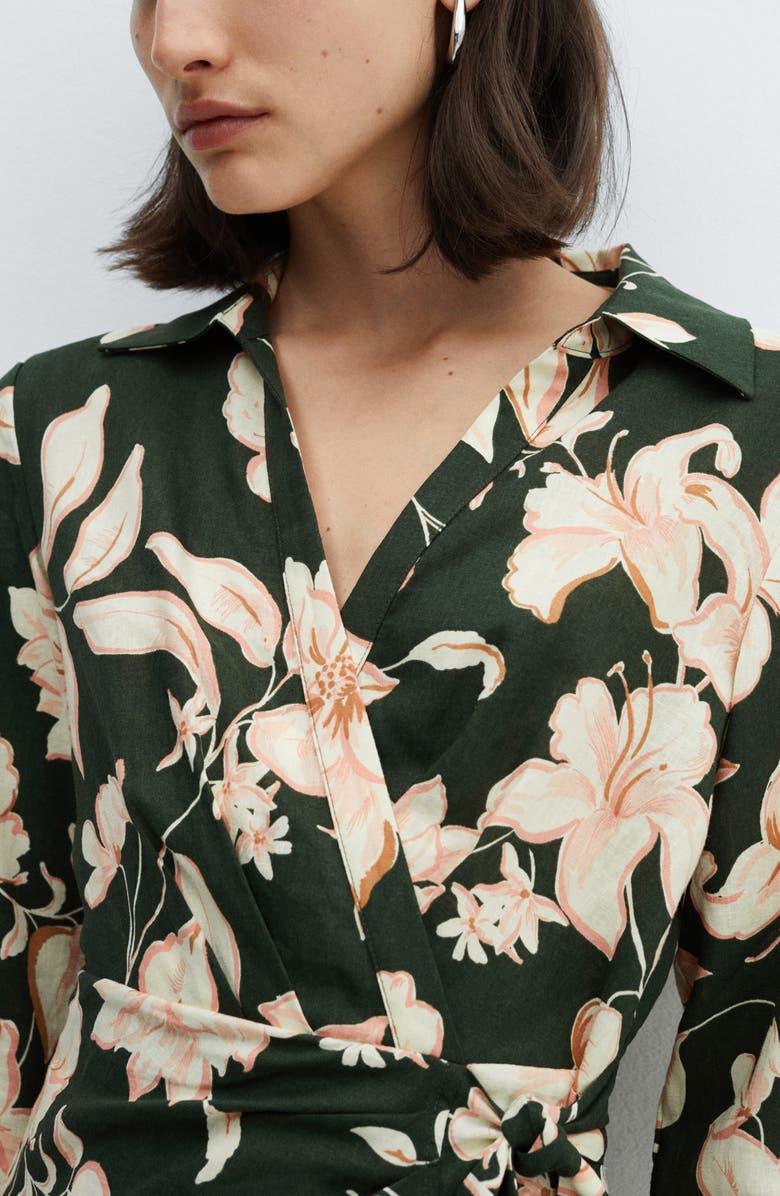 MANGO Carola Tie Waist Long Sleeve Dress, Alternate, color, Green