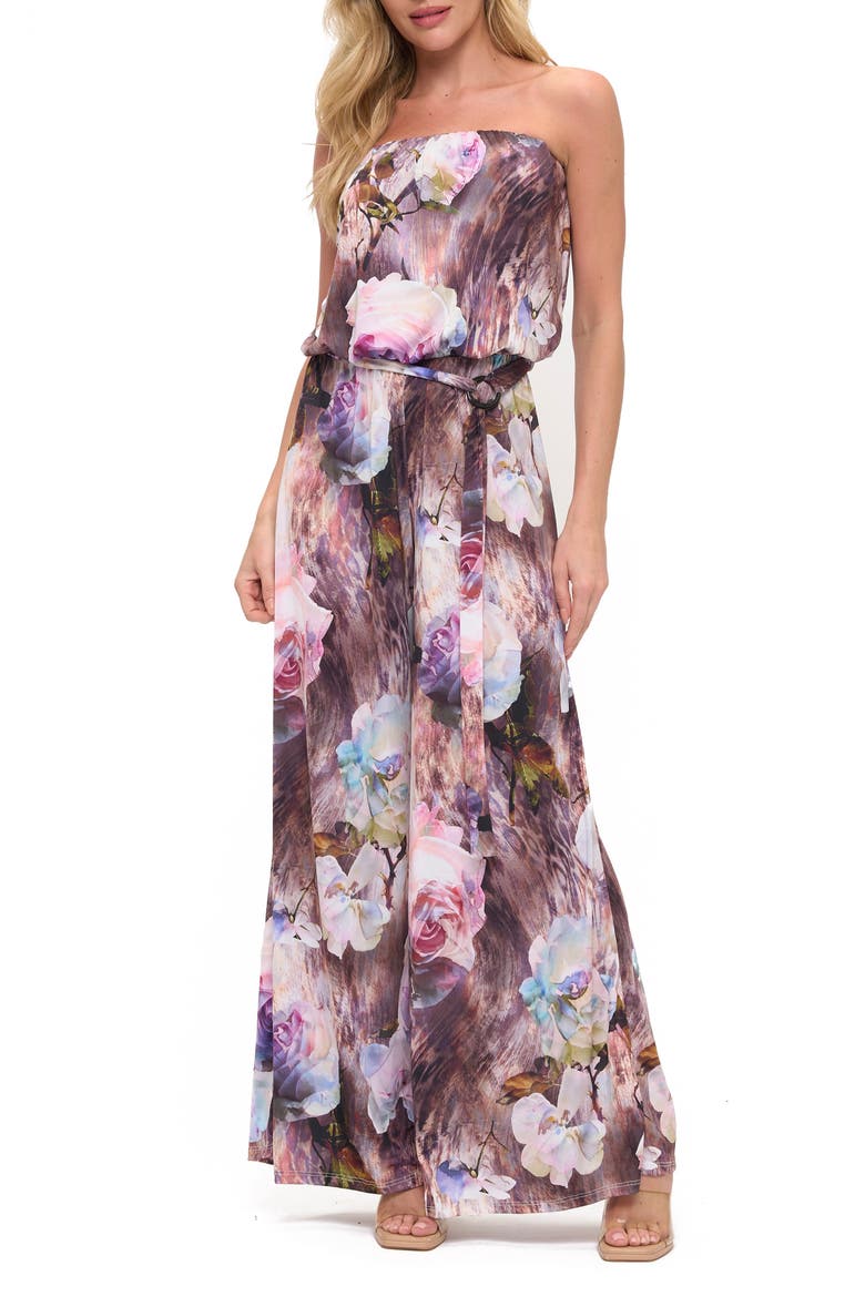 Printed Strapless Wide Leg Romper, Main, color, PURPLE