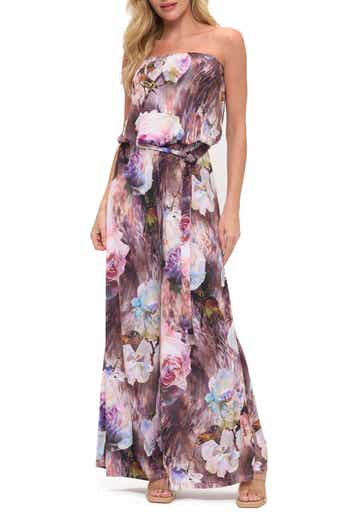 Printed Strapless Wide Leg Romper