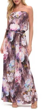 O.L. Printed Strapless Wide Leg Romper