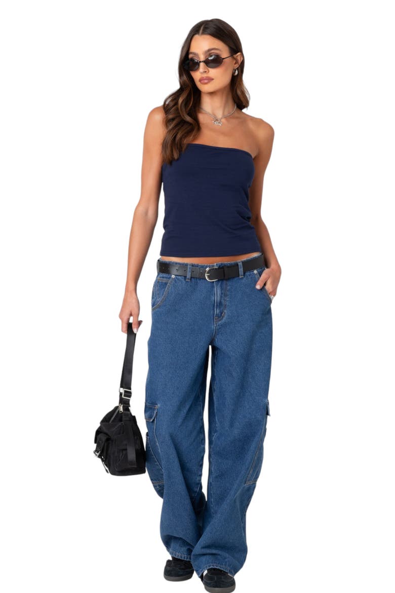 Stretch Cotton Tube Top, Alternate, color, NAVY