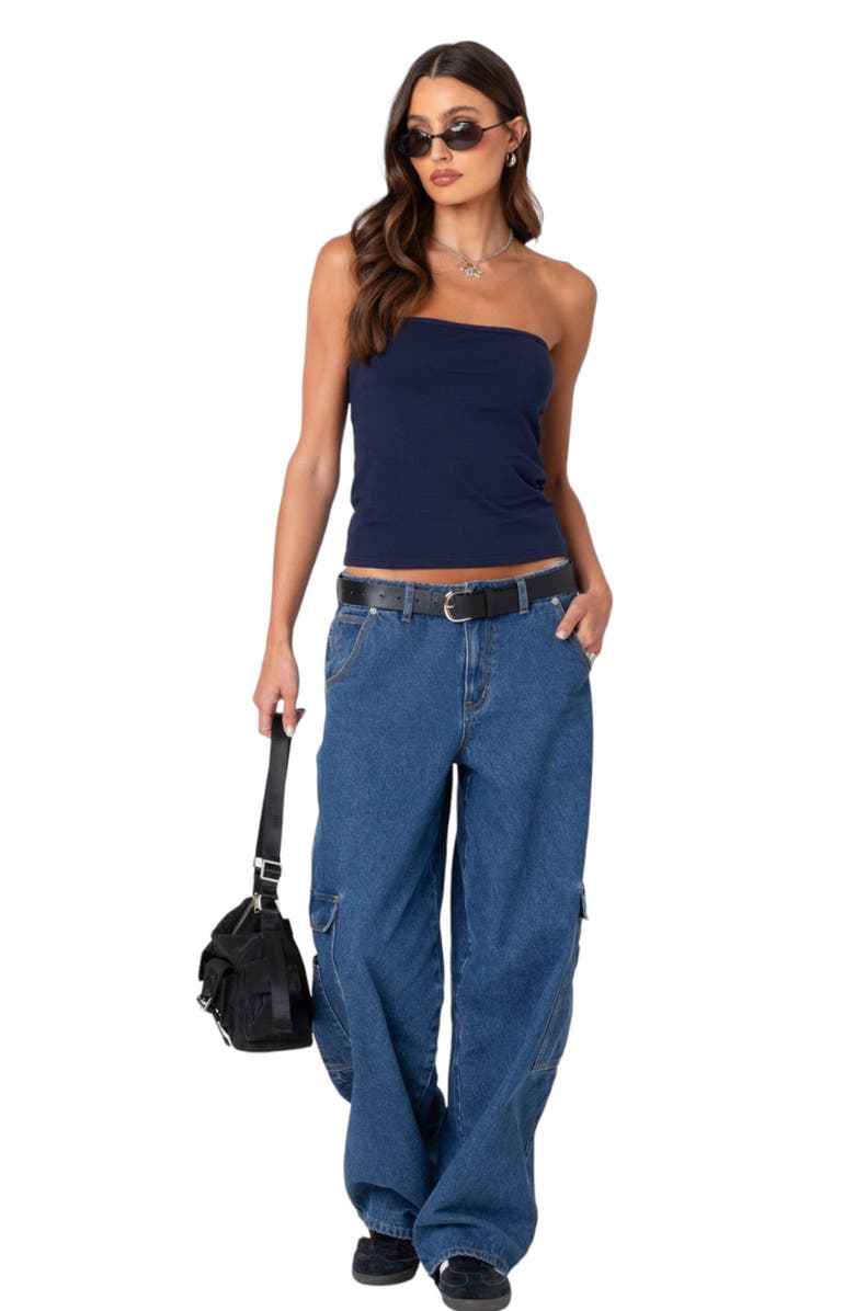 EDIKTED Stretch Cotton Tube Top, Alternate, color, Navy