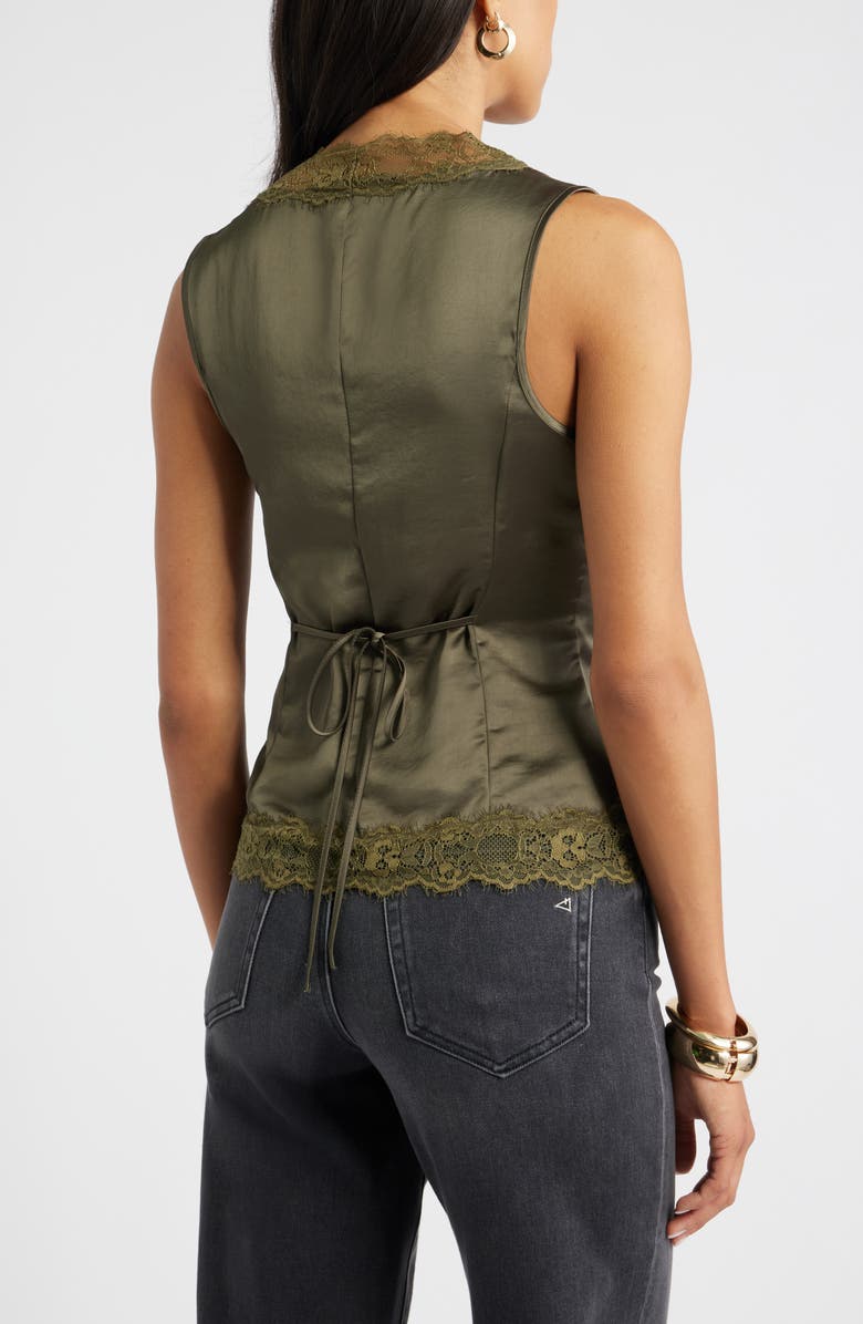 Open Edit Lace Trim Satin Tank, Alternate, color, Olive Sarma