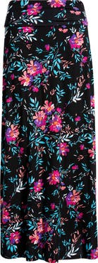 Loveappella Roll Top Floral Print Maxi Skirt