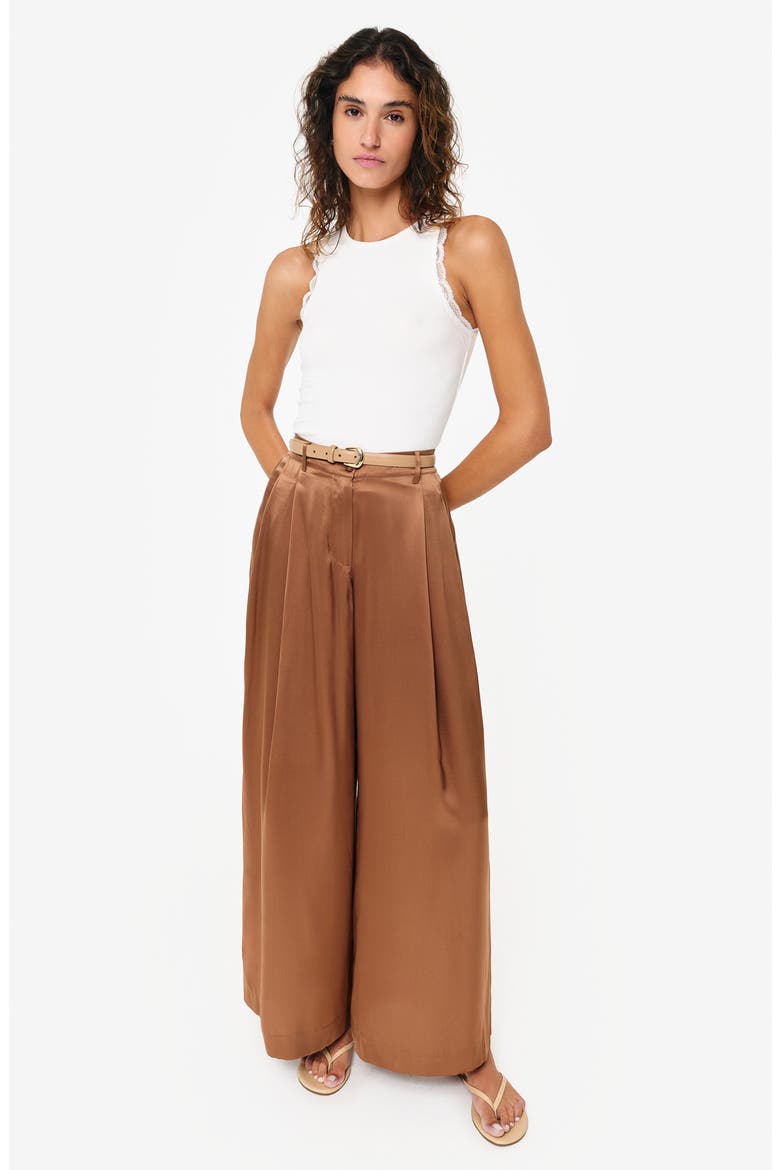 Fabian High Waist Wide Leg Silk Pants, Alternate, color, CAROB