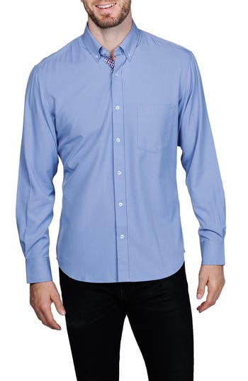 Tailorbyrd Mélange Performance Button Down Shirt In Blue