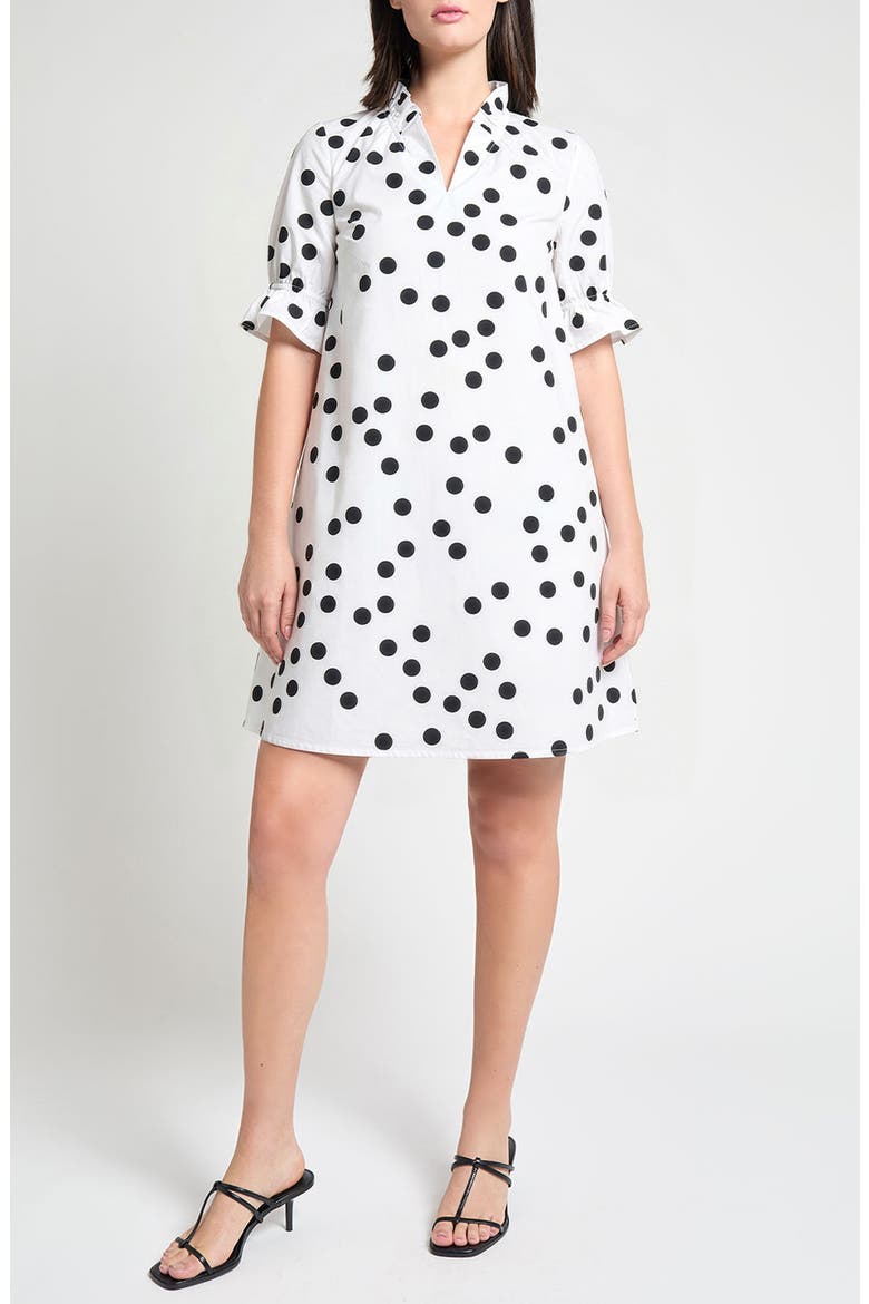 Ruffle Detail Poplin Shift Dress, Main, color, WHITE/BLACK
