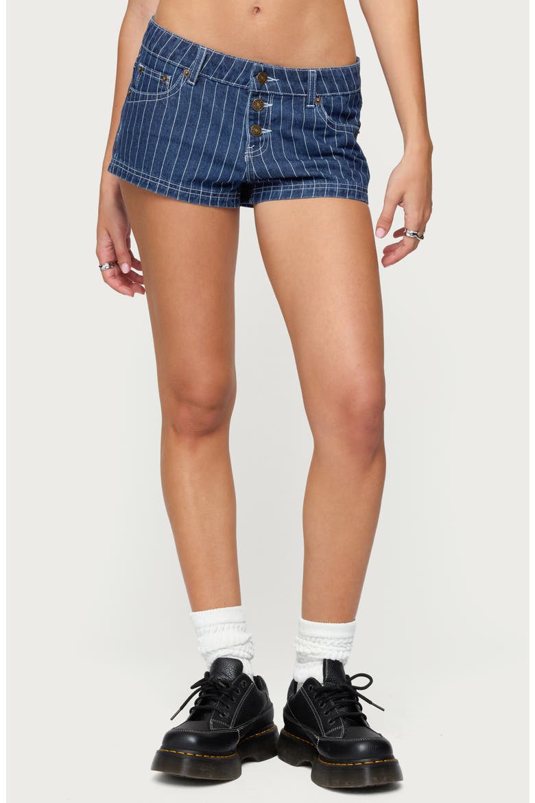Hanson Pinstripe Low Rise Denim Shorts, Main, color, BLUE