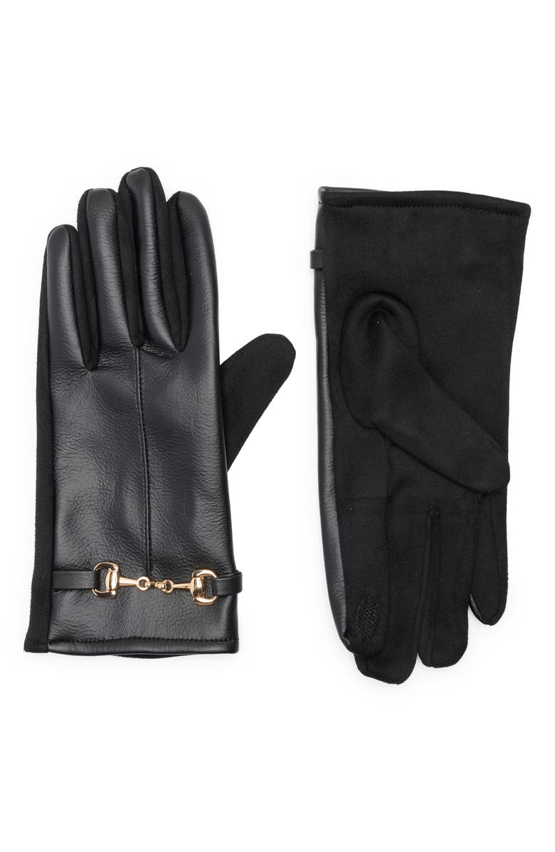 Vince Camuto Bit Hardware Faux Leather Touchscreen Gloves, Main, color, Black