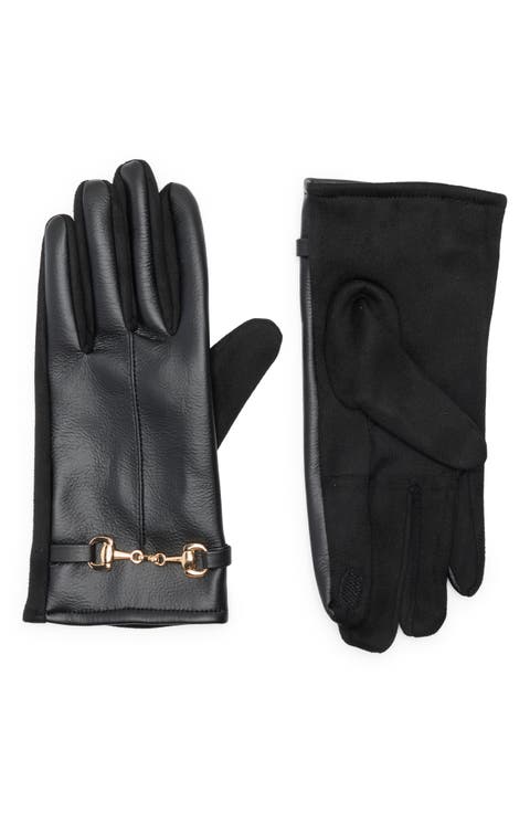 Bit Hardware Faux Leather Touchscreen Gloves