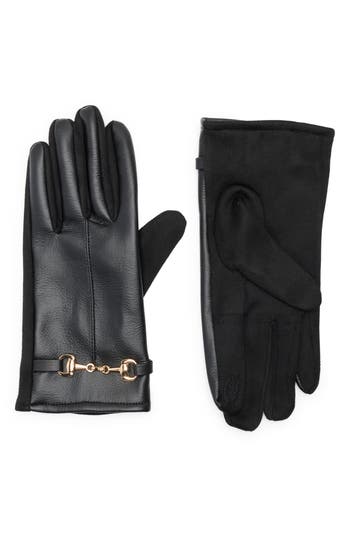Vince Camuto Bit Hardware Faux Leather Touchscreen Gloves In Black