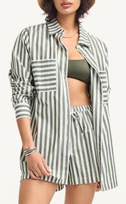 Vitamin A® Nadia Stripe Oversize Organic Cotton Cover-Up Shirt