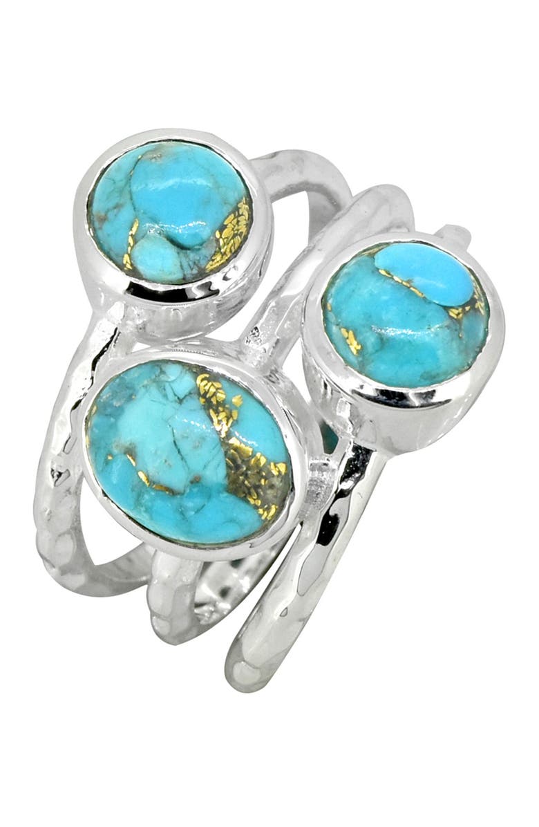 NITYA Sterling Silver Bezel Set Blue Copper Turquoise Multi Band Ring, Main, color,
