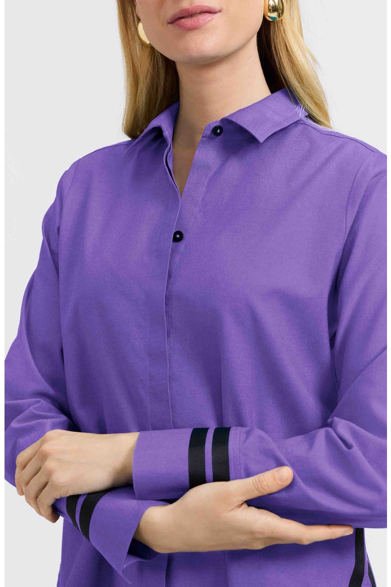 Brooke Grosgrain Trim Cotton Button-Up Shirt, Alternate, color, ROYAL PURPLE